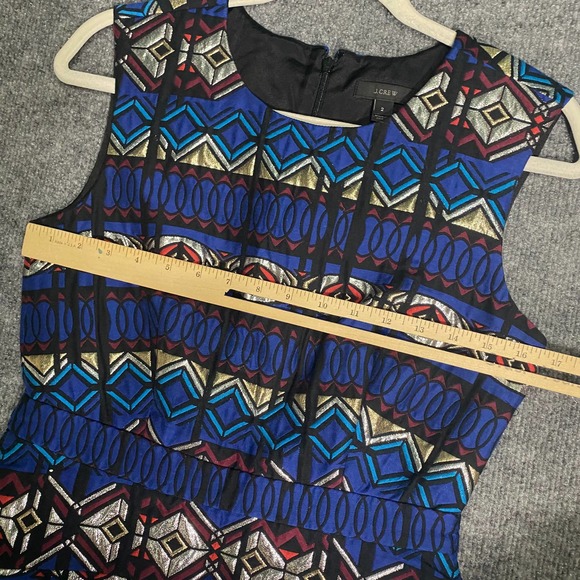 J. Crew Mini Dress 2 Small Blue Geometric Jacquard Fit And Flare Windowpane - Picture 5 of 11